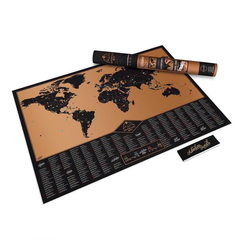 Carte du monde à gratter noir et or