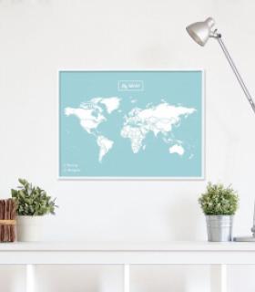 Carte du monde liège bleu et blanc