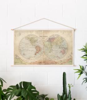 Carte du monde vintage en coton biologique
